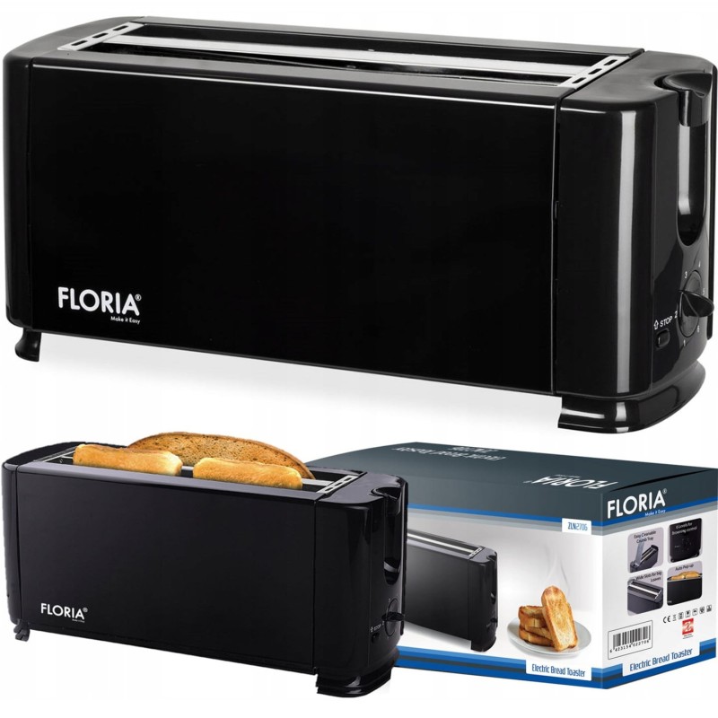 Prajitor paine dublu FLORIA ZLN-2706, Negru Putere 1300W, 2 fante, 4 felii,