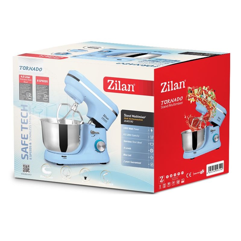 Multi-mixer Tornado Zilan ZLN-3192, 1000W, 4.5L., 8trepte + puls, bleu