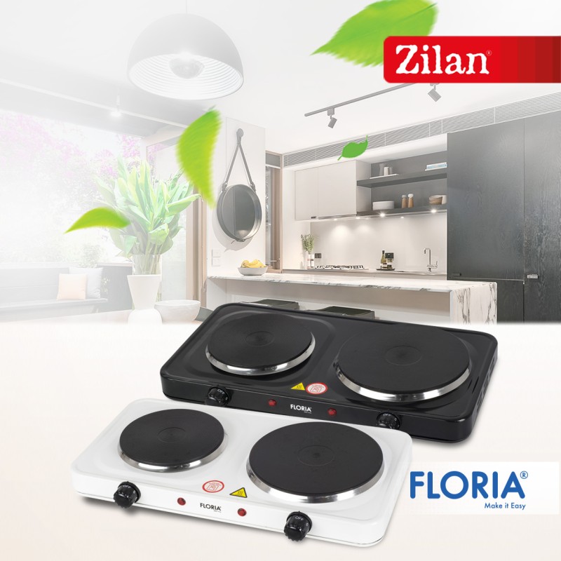 Plita electrica Floria Alb ZLN-2843, 18.5 x 15.5 cm, 2 ochiuri, termostat reglabil,