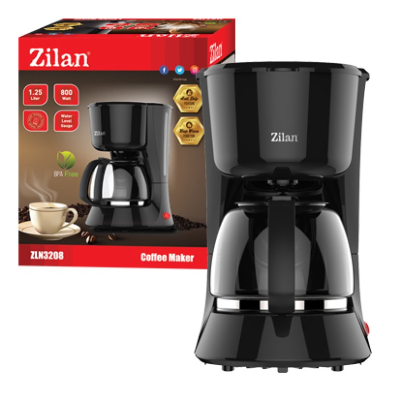 Filtru Cafea ZILAN ZLN-3208,Putere 800W, 1.25 L, plita pentru pastrarea calda a cafelei