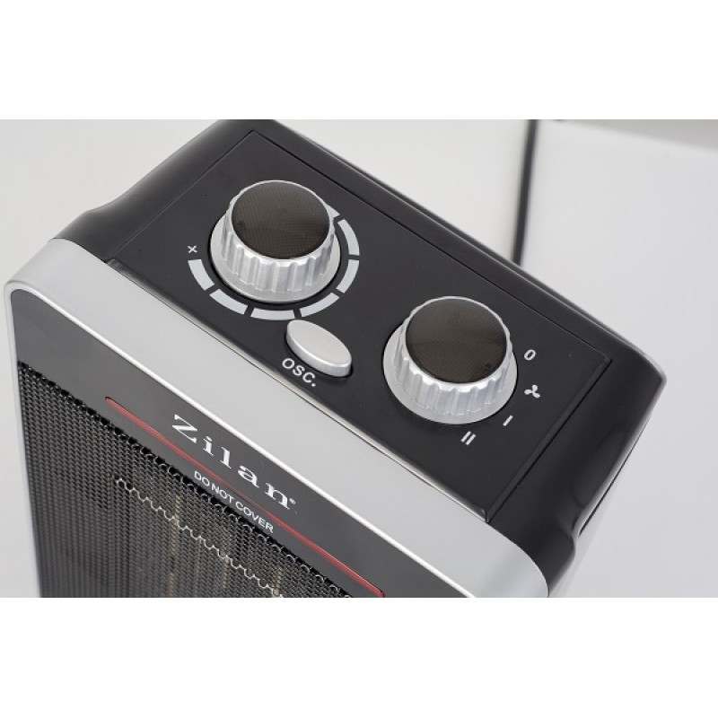 Aeroterma ceramica ZILAN ZLN-3215, Putere 2000W, 2 trepte de reglare temperatura+aer rece, Termostat reglabil, Rezistenta ceramica, Functie oscilatie, Sistem siguranta impotriva rasturnarii si supraincalzirii