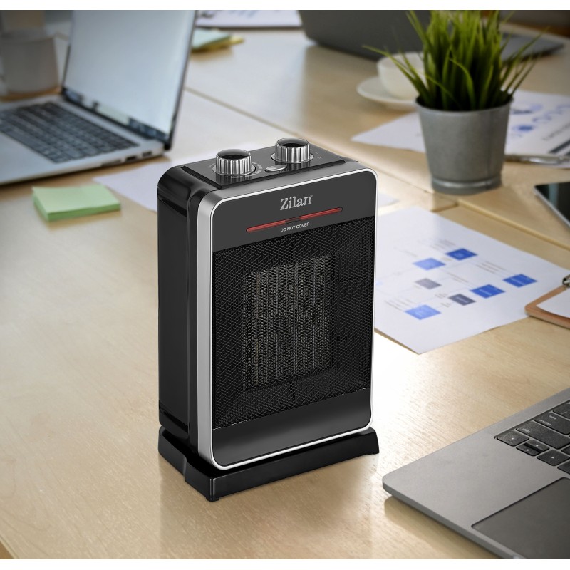 Aeroterma ceramica ZILAN ZLN-3215, Putere 2000W, 2 trepte de reglare temperatura+aer rece, Termostat reglabil, Rezistenta ceramica, Functie oscilatie, Sistem siguranta impotriva rasturnarii si supraincalzirii