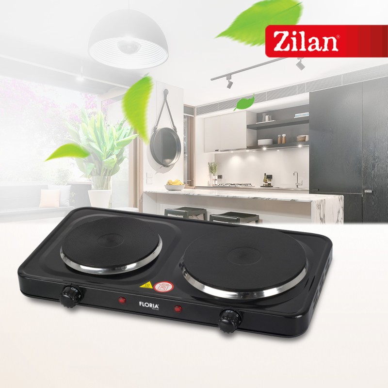 Plita electrica Floria ZLN-2844, 44 x 25 x 7 cm, NEGRU 2 ochiuri, termostat reglabil