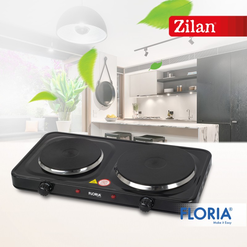Plita electrica Floria ZLN-2844, 44 x 25 x 7 cm, NEGRU 2 ochiuri, termostat reglabil