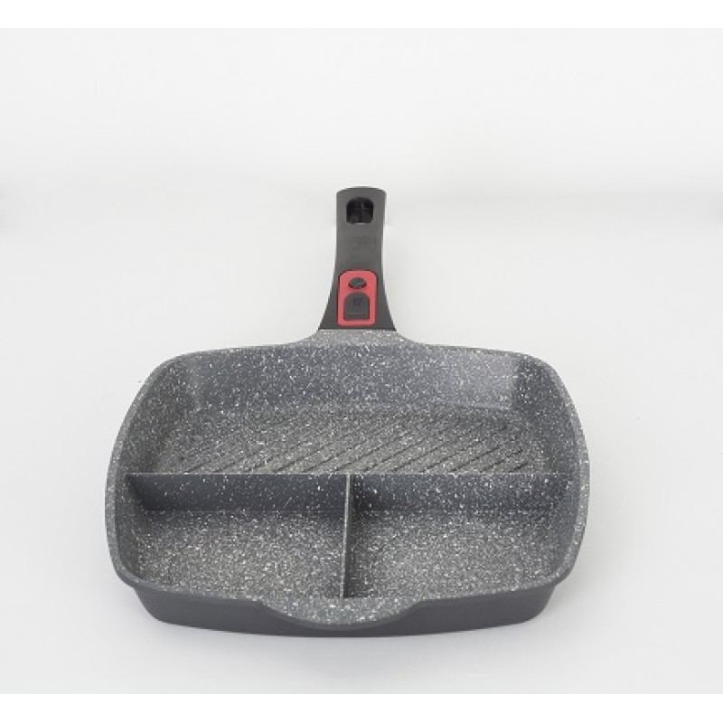 Tigaie grill 3in1 Zilan ZLN-3352, 28 cm, Material aluminiu, Interior granit, Maner soft touch detasabil, Compatibil inductie