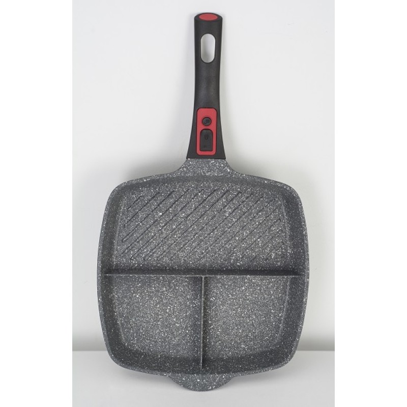 Tigaie grill 3in1 Zilan ZLN-3352, 28 cm, Material aluminiu, Interior granit, Maner soft touch detasabil, Compatibil inductie