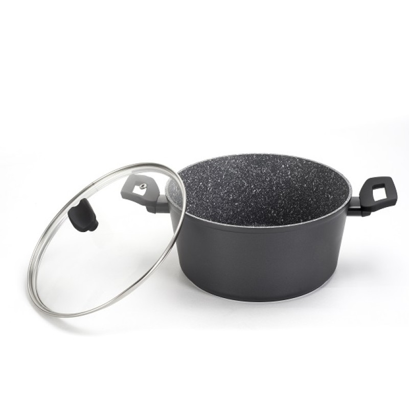 Oala cu capac sticla Zilan ZLN-3321, Diametru 24 cm, Inaltime 12 cm, Material aluminiu, Interior granit, Compatibil inductie