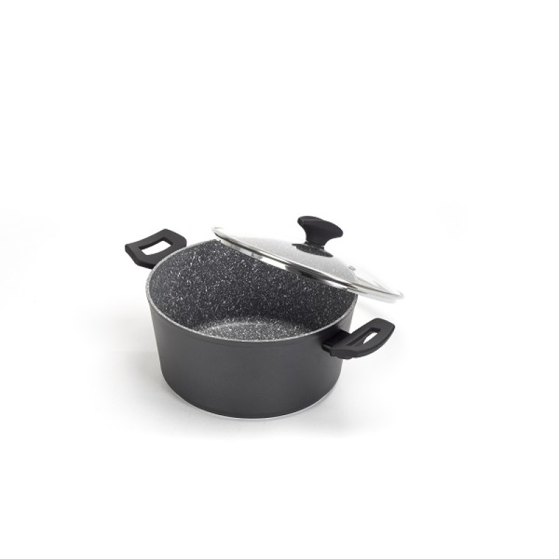 Oala cu capac sticla Zilan ZLN-3321, Diametru 24 cm, Inaltime 12 cm, Material aluminiu, Interior granit, Compatibil inductie