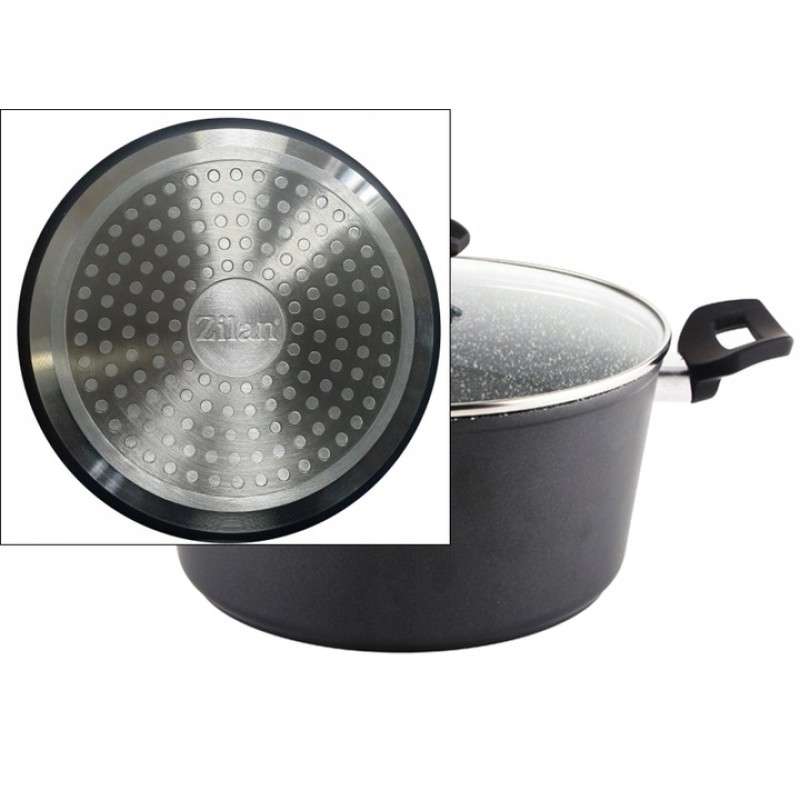 Oala cu capac sticla Zilan ZLN-3321, Diametru 24 cm, Inaltime 12 cm, Material aluminiu, Interior granit, Compatibil inductie