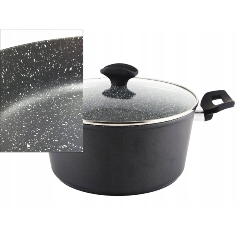 Oala cu capac sticla Zilan ZLN-3321, Diametru 24 cm, Inaltime 12 cm, Material aluminiu, Interior granit, Compatibil inductie