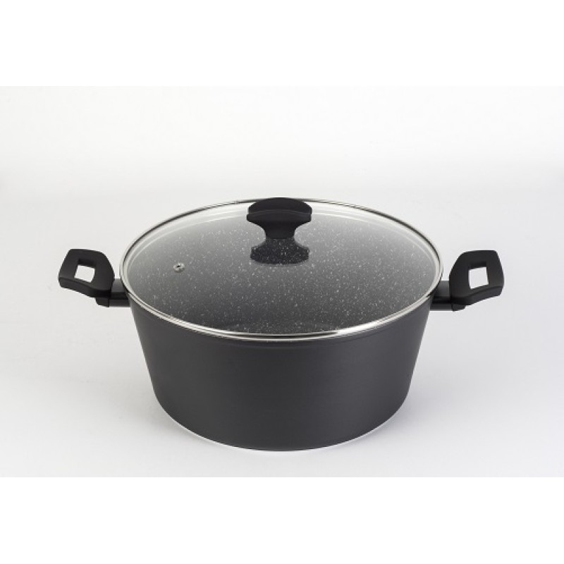 Oala cu capac sticla Zilan ZLN-3338, Diametru 28 cm, Inaltime 13 cm, Material aluminiu, Interior granit, Compatibil inductie