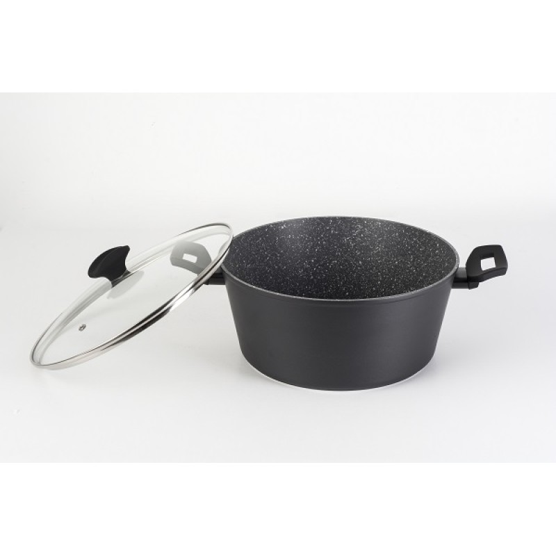 Oala cu capac sticla Zilan ZLN-3338, Diametru 28 cm, Inaltime 13 cm, Material aluminiu, Interior granit, Compatibil inductie