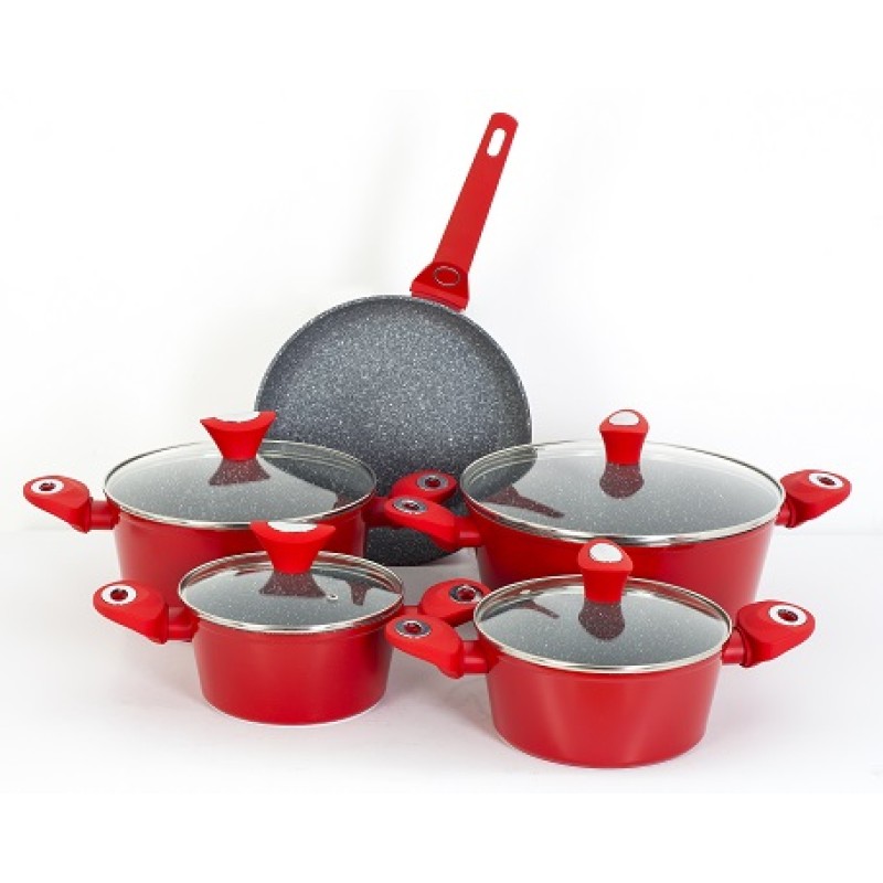 Set oale 9 piese, Zilan ZLN-3260, Material aluminiu, Interior granit, Compatibil inductie