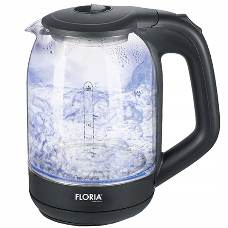 Cana fierbator din sticla FLORIA ZLN-3505, Leduri iluminare apa, Putere 1500 W, Capacitate 1.8L