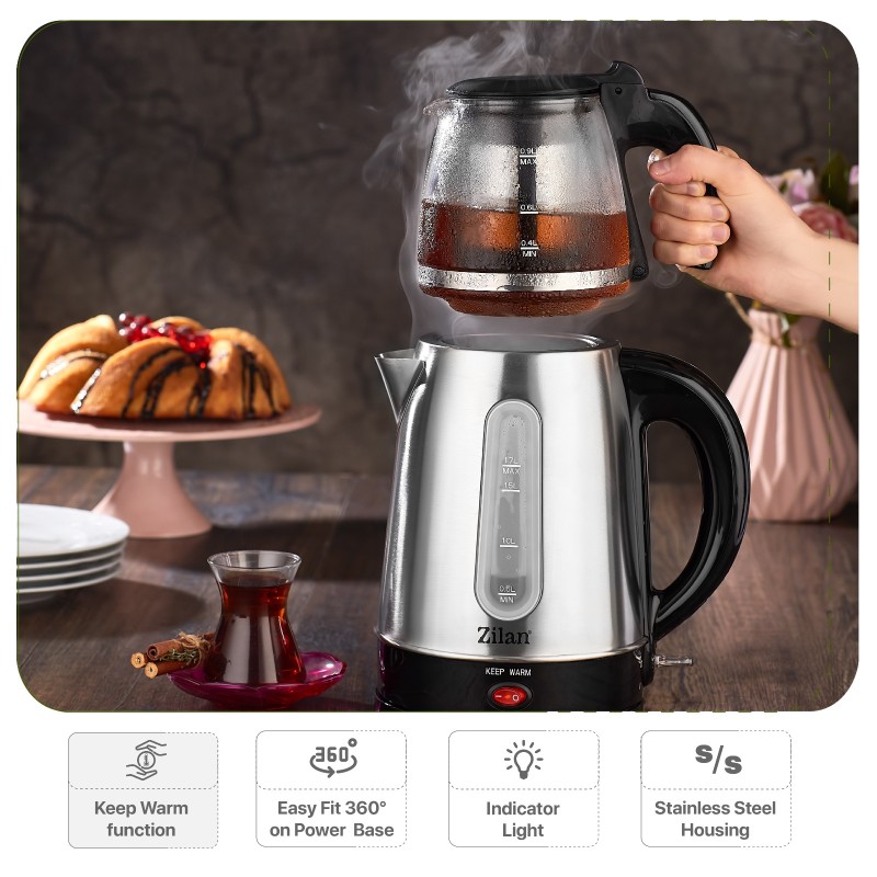 Set fierbator electric+ceainic FLORIA ZLN-3581,Inox/Negru Putere 2200W,