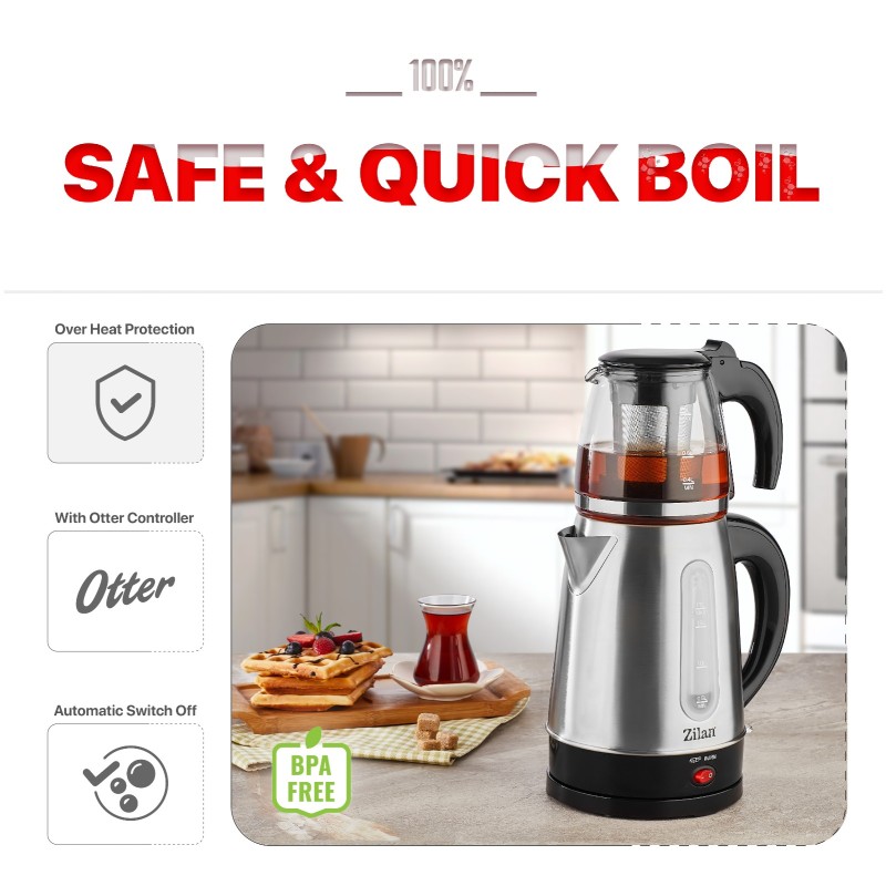 Set fierbator electric+ceainic FLORIA ZLN-3581,Inox/Negru Putere 2200W,