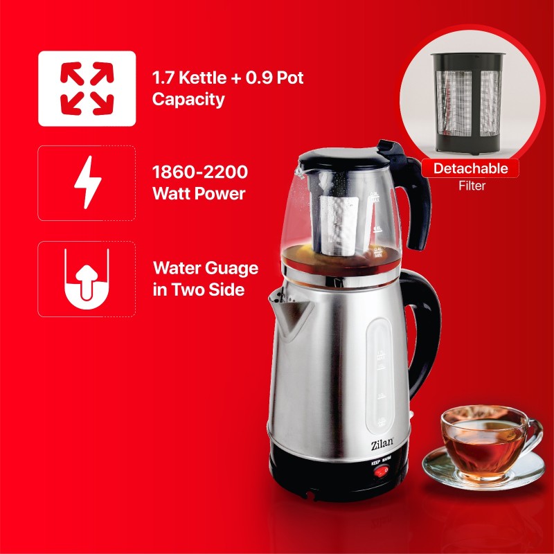 Set fierbator electric+ceainic FLORIA ZLN-3581,Inox/Negru Putere 2200W,