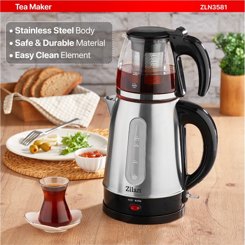 Set fierbator electric+ceainic FLORIA ZLN-3581,Inox/Negru Putere 2200W,