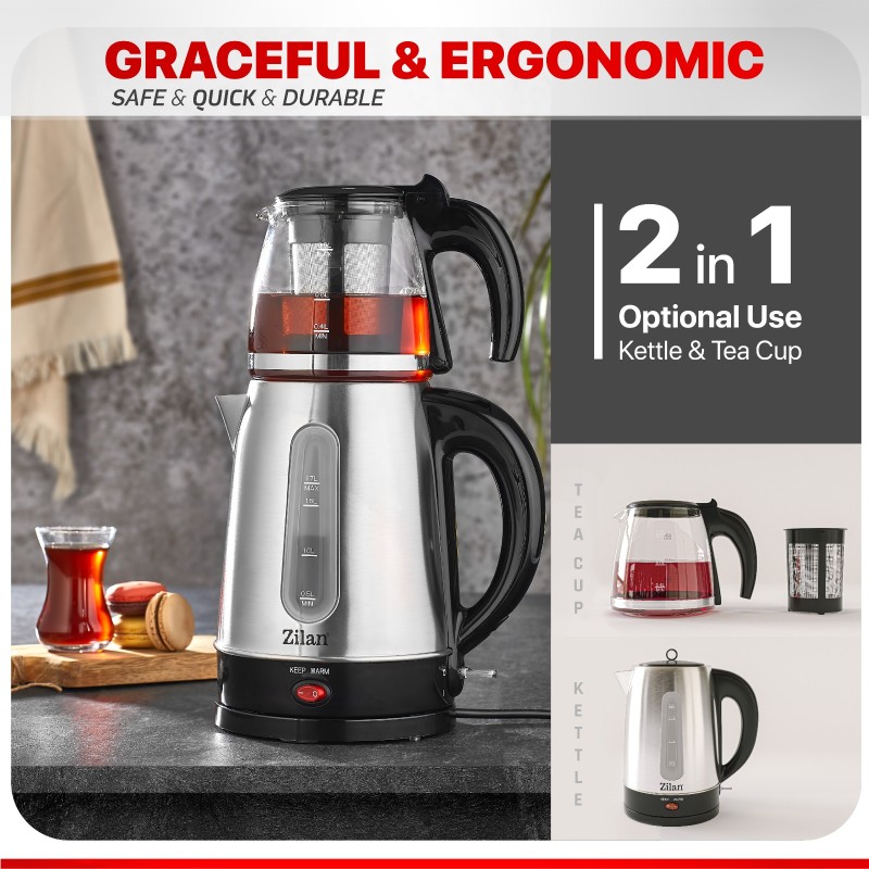 Set fierbator electric+ceainic FLORIA ZLN-3581,Inox/Negru Putere 2200W,