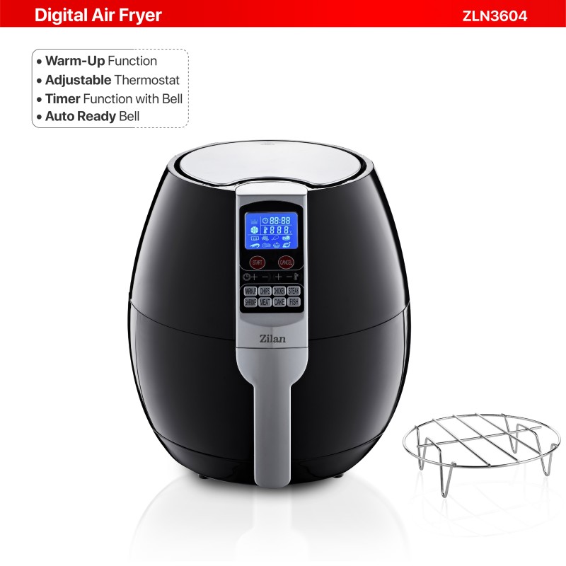 Friteuza Air Fryer Digital ZILAN ZLN-3604, Negru 1500 W, Capacitate 3.5 l, Timer 30 min,