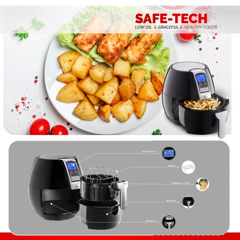 Friteuza Air Fryer Digital ZILAN ZLN-3604, Negru 1500 W, Capacitate 3.5 l, Timer 30 min,