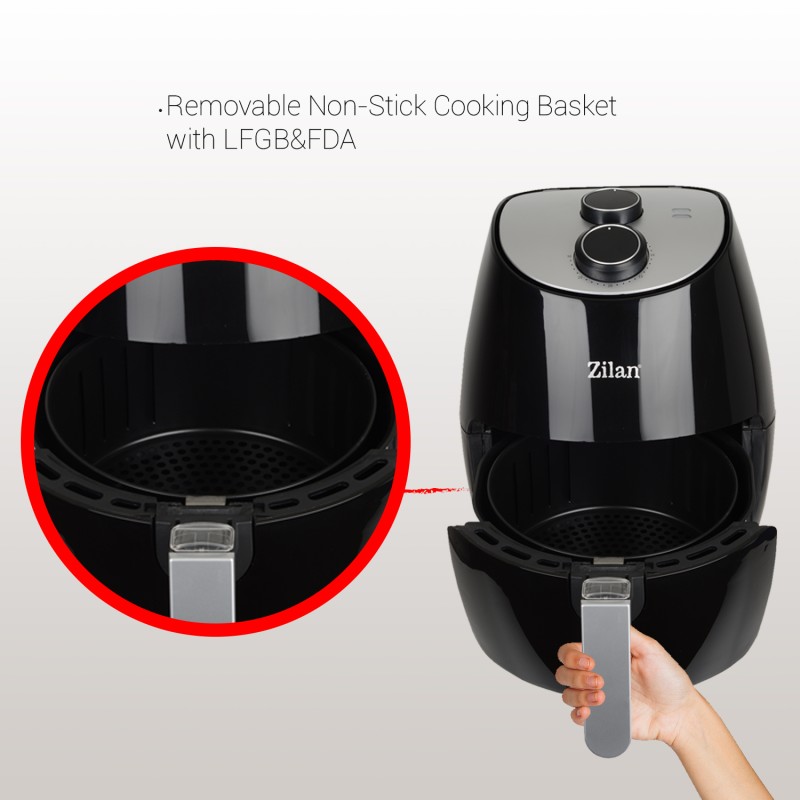 Friteuza Air Fryer, ZILAN ZLN-3598, Negru 1350 W, Capacitate 2.6 L, Timer 30 min,