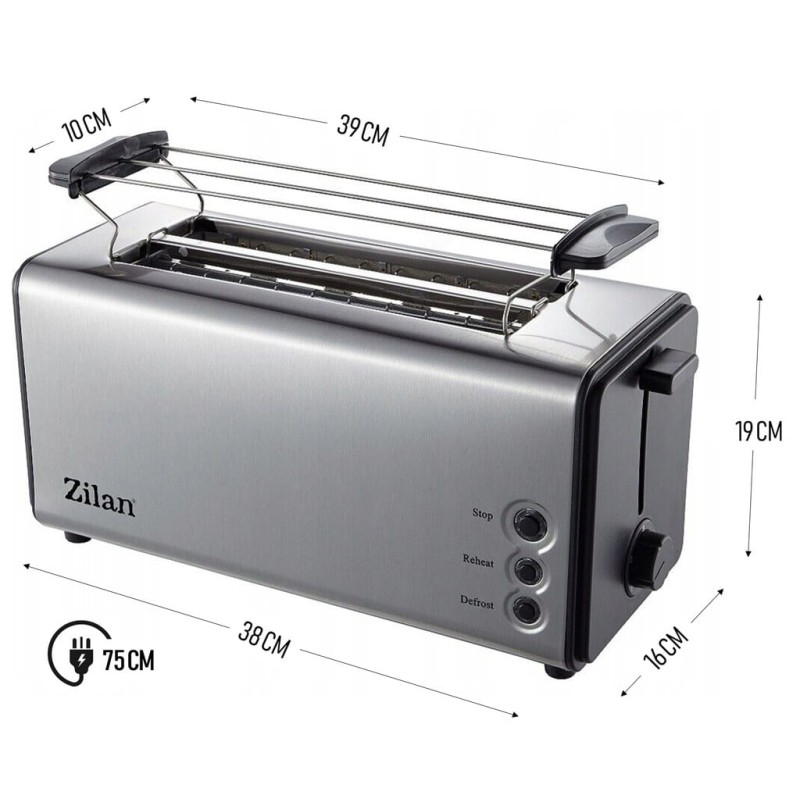 Prajitor paine dublu inox Zilan ZLN2720, 1300W, 6 grade de rumenire si functii multiple
