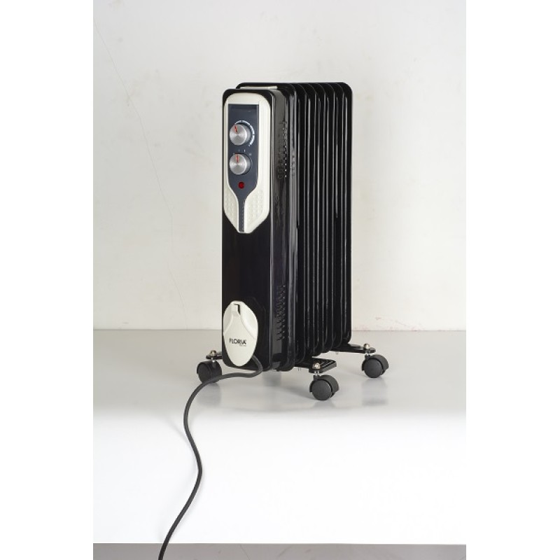 Calorifer electric Floria ZLN-3642,Negru 1500 W, 7 elementi, 3 trepte de putere, Termostat reglabil, Protectie supra-incalzire, Indicator luminos,