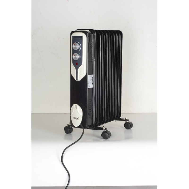Calorifer electric Floria ZLN-3659,Negru 2000 W, 9 elementi, 3 trepte de putere, Termostat reglabil, Protectie supra-incalzire, Indicator luminos,