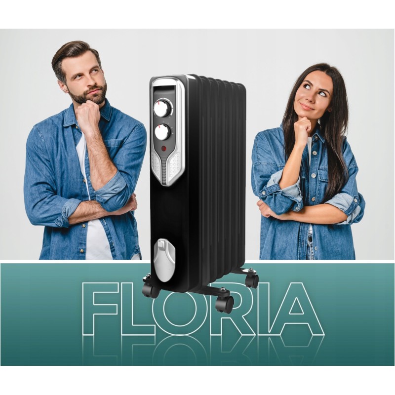Calorifer electric Floria ZLN-3659,Negru 2000 W, 9 elementi, 3 trepte de putere, Termostat reglabil, Protectie supra-incalzire, Indicator luminos,