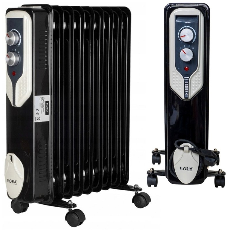 Calorifer electric Floria ZLN-3659,Negru 2000 W, 9 elementi, 3 trepte de putere, Termostat reglabil, Protectie supra-incalzire, Indicator luminos,