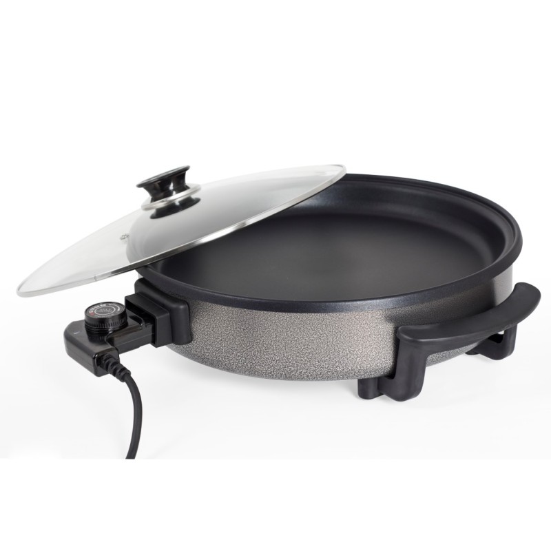 Tigaie electrica rotunda ZİLAN ZLN-7870, pizza grill, diametru 38 cm, 1500 W, capac sticla, material non stick