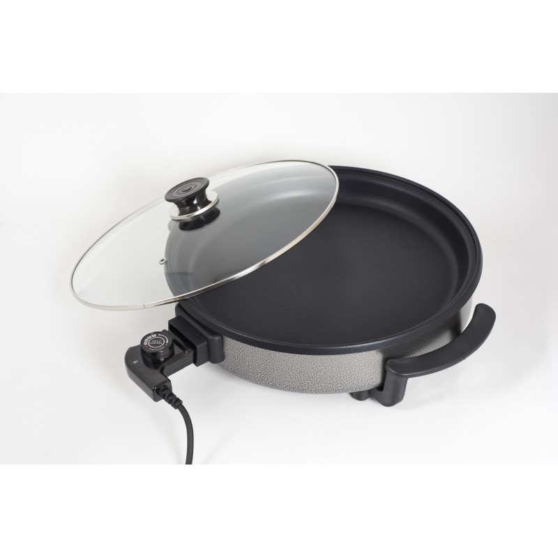 Tigaie electrica rotunda ZİLAN ZLN-7870, pizza grill, diametru 38 cm, 1500 W, capac sticla, material non stick