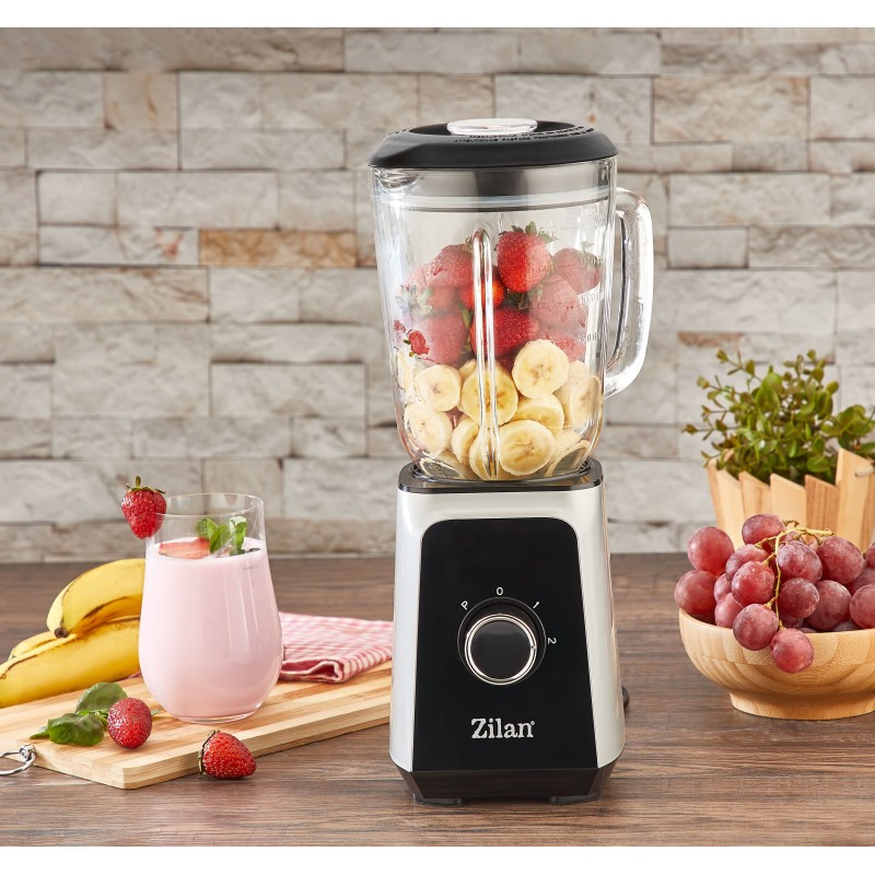 Blender ZILAN ZLN-3925, 1.5 l, 2 viteze + Functie impuls, Zdrobire gheata, Vas de sticla, Inox