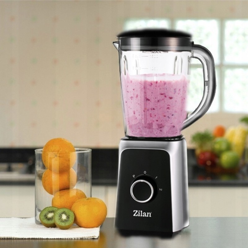 Blender ZILAN ZLN-3925, 1.5 l, 2 viteze + Functie impuls, Zdrobire gheata, Vas de sticla, Inox