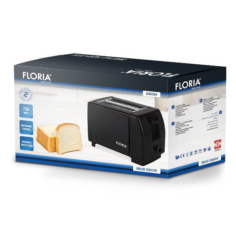Prajitor de paine Floria ZLN-7604,Negru 700W, grad de rumenire ajustabil,
