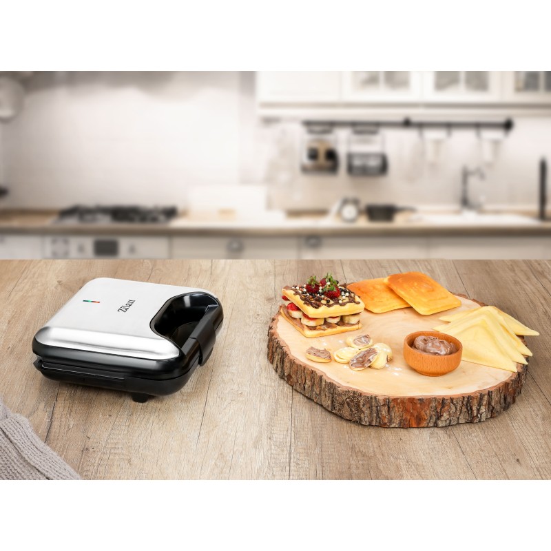 Sandwich-maker ZILAN 5 in 1 ZLN-3932, Negru/Inox 800 W, 5 tipuri de placi grill, triunghi, sandwich, waffle, nuci,