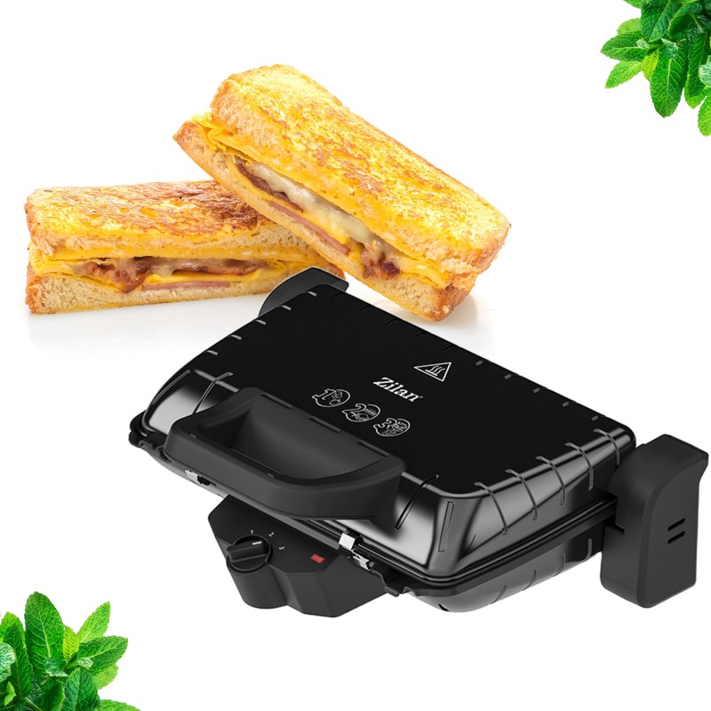 Sandwich-maker and Grill Zilan ZLN 4021, Negru/Inox1600W, Placi antiaderente,