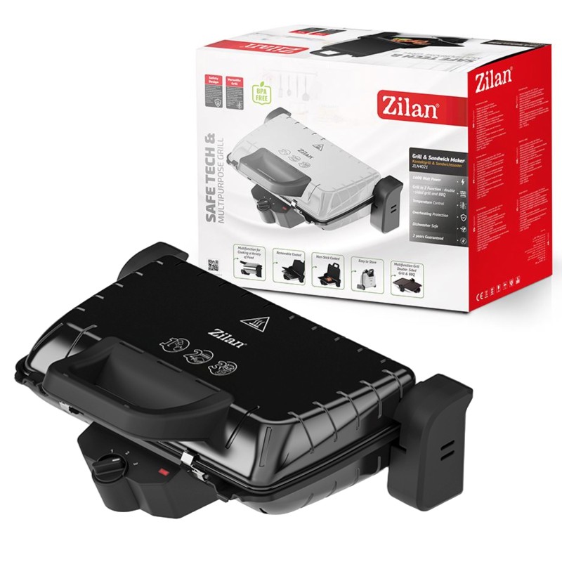 Sandwich-maker and Grill Zilan ZLN 4021, Negru/Inox1600W, Placi antiaderente,