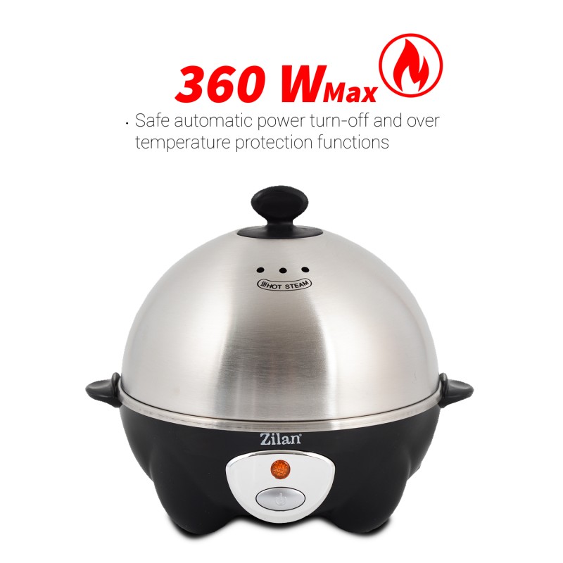 Fierbator de oua ZİLAN ZLN-8075, Negru 360W, Capacitate 7 oua,