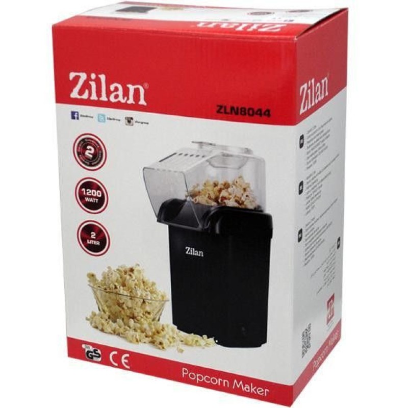 Aparat Pentru Popcorn Zilan ZLN-8045,Negru Putere 1200W, sistem cu jet de aer cald,