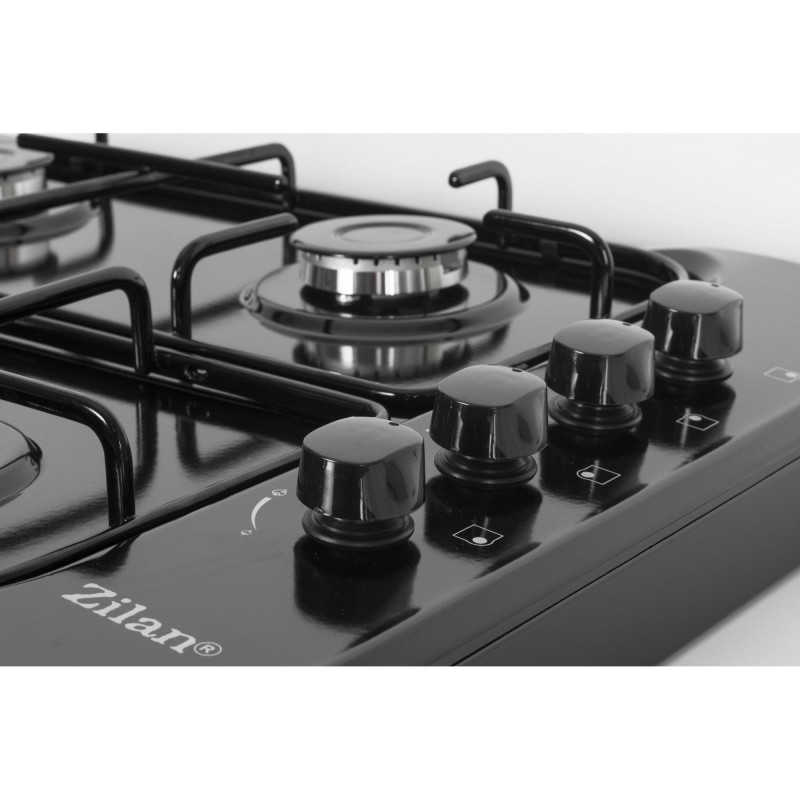 Aragaz 4 ochiuri ZILAN ZLN-1518,Negru Butoane laterale, Emailat