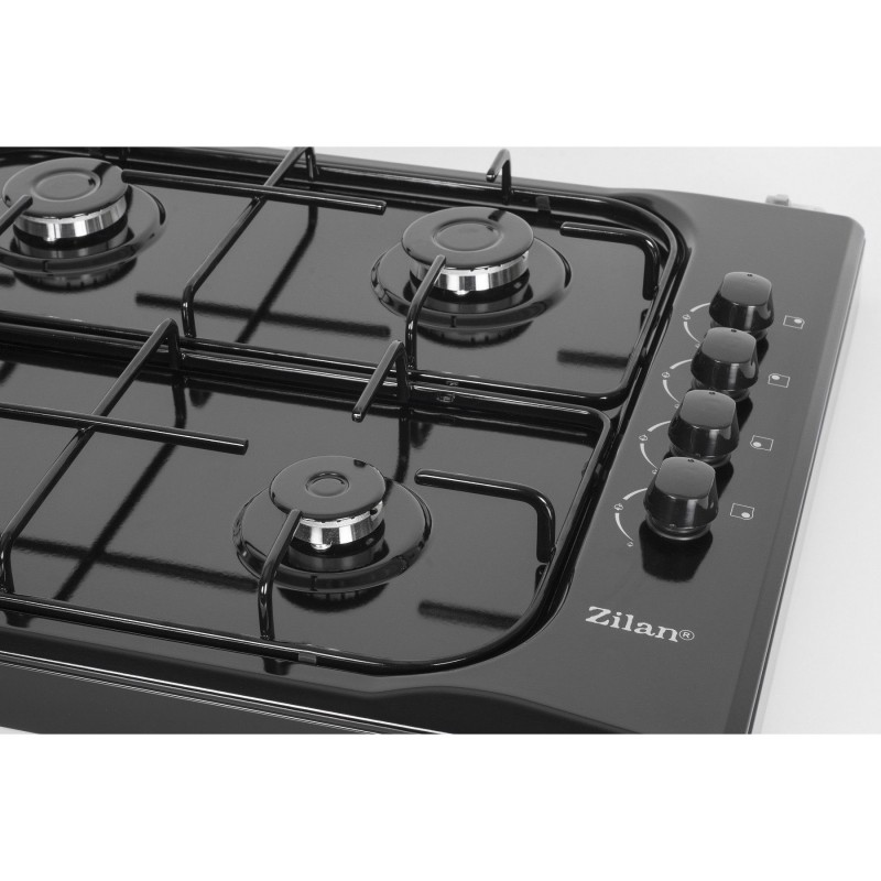 Aragaz 4 ochiuri ZILAN ZLN-1518,Negru Butoane laterale, Emailat