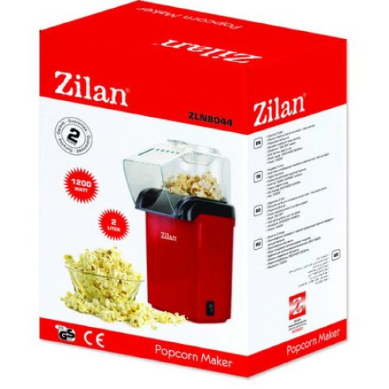Aparat Pentru Popcorn Zilan ZLN8046, Rosu Putere 1200W, sistem cu jet de aer cald